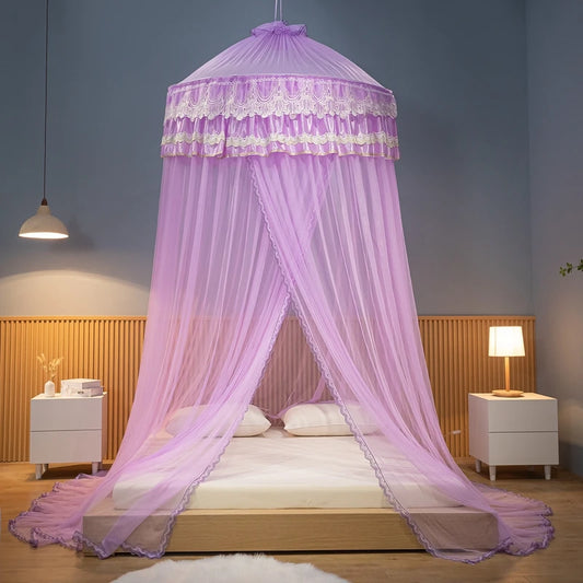 Purple Hung Dome Ceiling Mosquito Net Pink Luxury Lace Romantic Mesh Princess Folding Summer Insect Canopy Beige Home Textile
