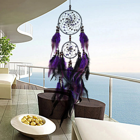 Purple Dream Catchers Feather Crafts Wind Chimes Handmade Indian Dreamcatcher Net for Wall Hanging Car Home Decor