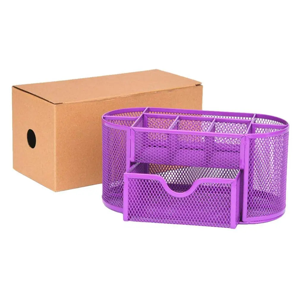 Mesh Collection Oval Supply Caddy Desktop Organizer Office Drawer with Pen Holder Collection, Purple