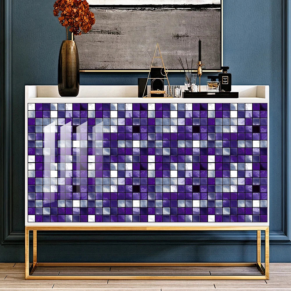 10pcs Purple Mosaic Hard Tiles Sticker Flat Printed in 2d Transfers Cover for Kitchen Bathroom Wallpaper Peel & Stick Wall Decal