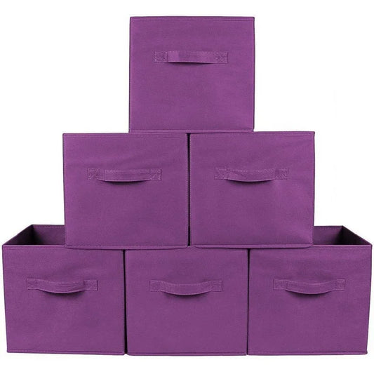 Greenco Foldable Fabric Storage Cubes Non-Woven | Purple Cube Bins | Shelf Baskets| | 6 Pack