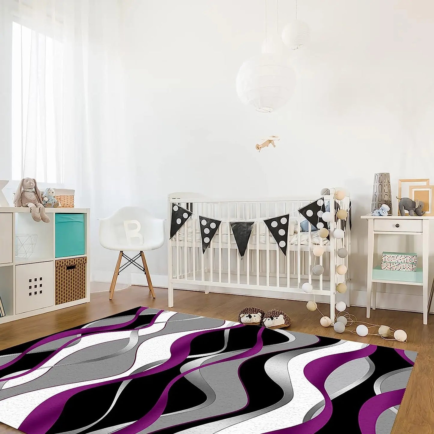 Modern White Purple Black Gray Cloud Pattern Geometric Abstract Art Living Room Rectangular Carpet Home Porch Door Mat Washable