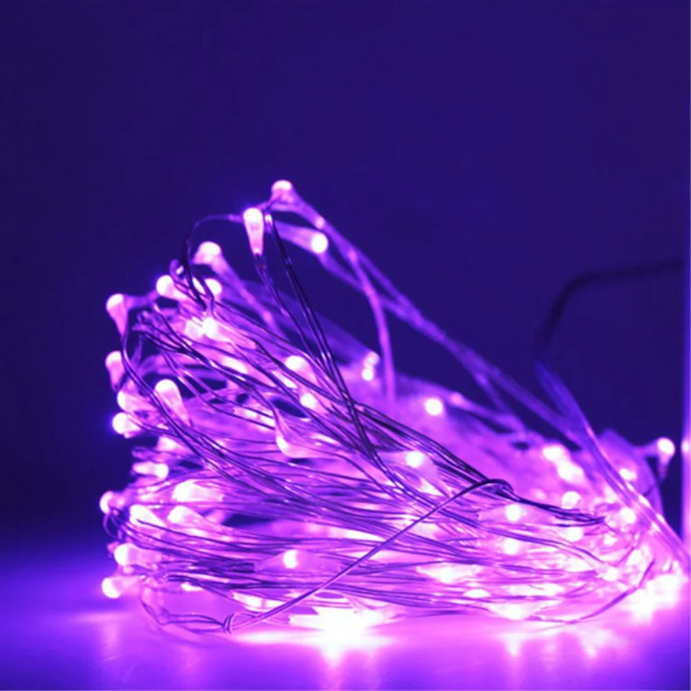 30/50/100LED Copper Wire String Lights Battery Powered Halloween Purple Fairy Light Indoor Wedding Christmas Garland Party Decor
