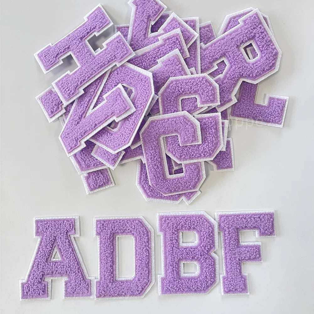 light purple Embroidered Letter Iron On Patch Applique Alphabet Patches For Kid Clothing Bags Name Badge Jeans Accessories