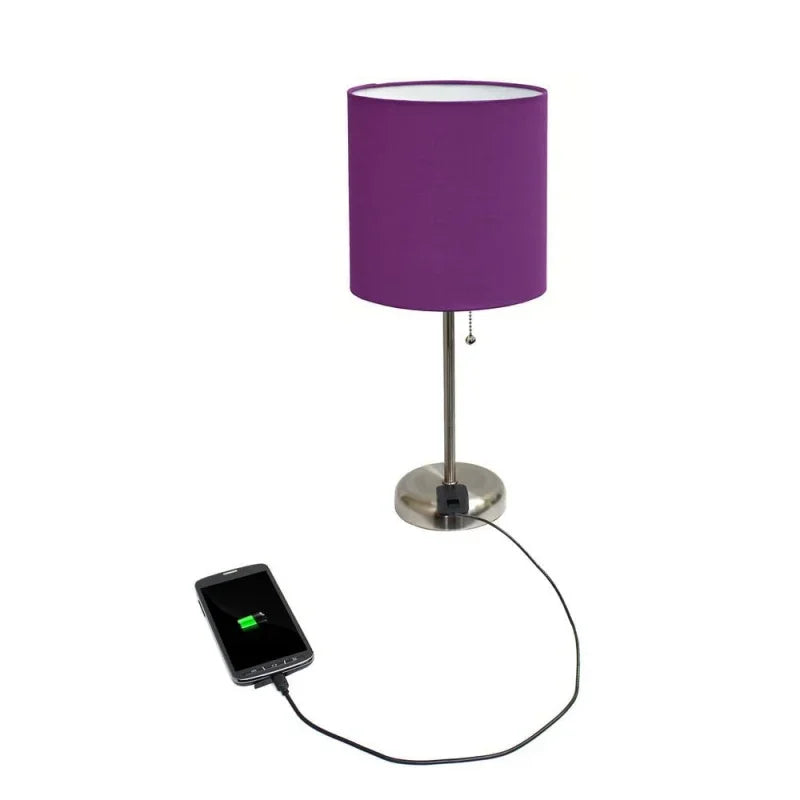 Limelights Stick Lamp with Charging Outlet and Fabric Shade, Purple