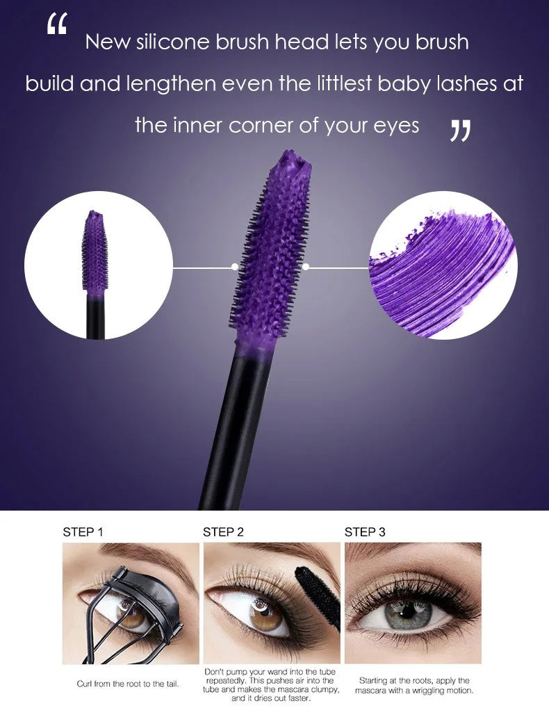 5D Purple Blue Mascara Long-lasting Non-smudged Curling Styling Eyelash Paste Large Head Brush Thick Lashes Extension Cosmetics