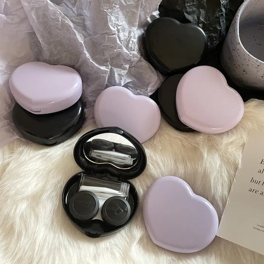 Heart Black Purple Contact Lenses Box for Color Eyes Tool Kit Contact Lens Storage Care Holder Container with Mirror Tweezer