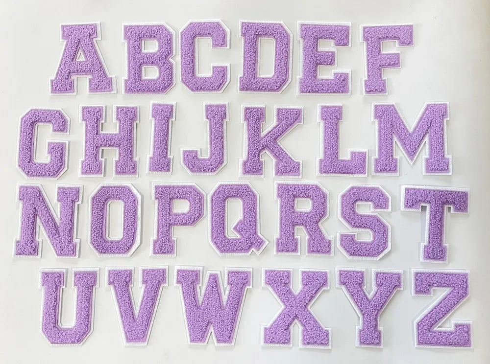 light purple Embroidered Letter Iron On Patch Applique Alphabet Patches For Kid Clothing Bags Name Badge Jeans Accessories