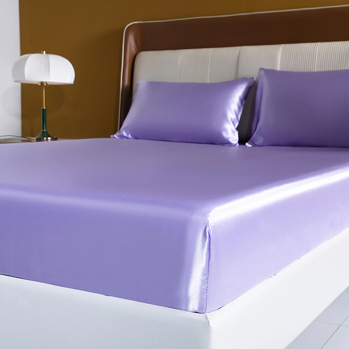 Light Purple High-End Rayon Satin 4pcs Fitted Sheet Set Silky Solid Color Bed Sheet Elastic Band Sheets Smooth Bedsheet Mattress