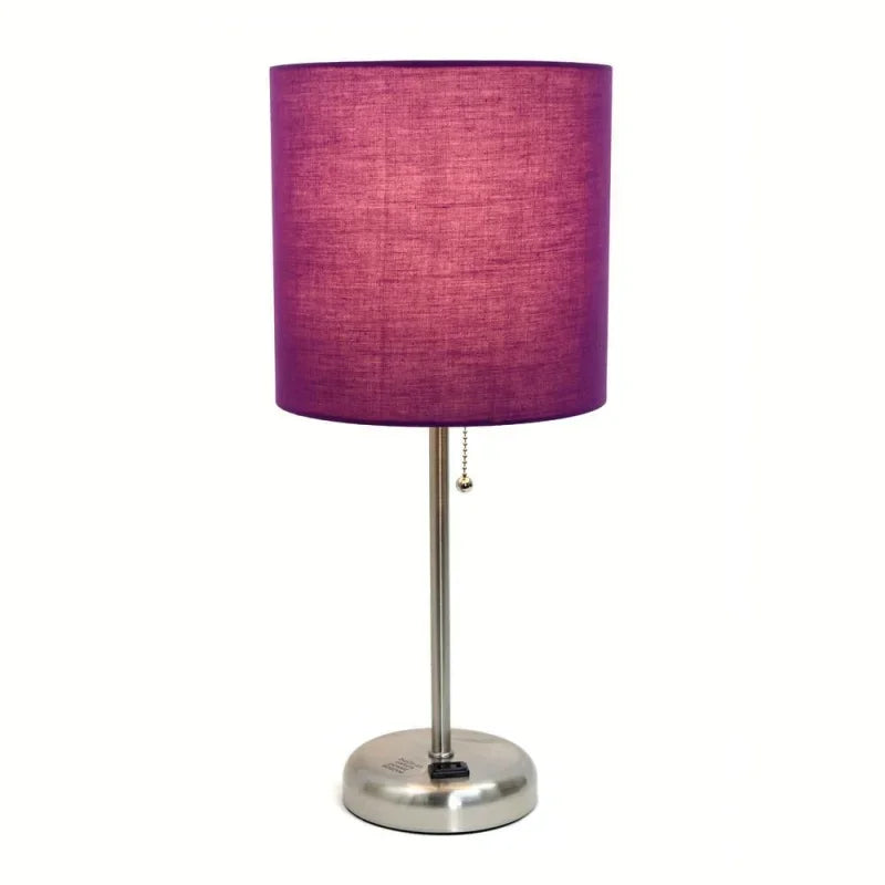 Limelights Stick Lamp with Charging Outlet and Fabric Shade, Purple