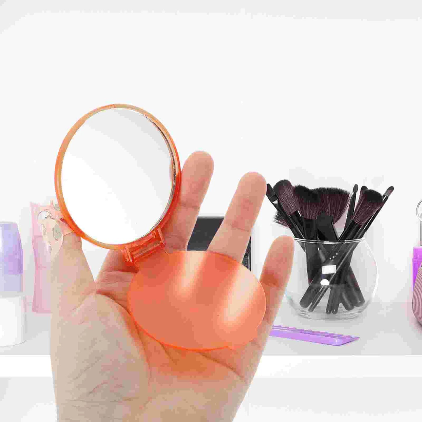 24 Pcs Round Makeup Mirror Gift Travel Wallet Folding Makeup Mirrors Mini Tote Bag Pocket Mirrors ( Purple/Orange, Random )