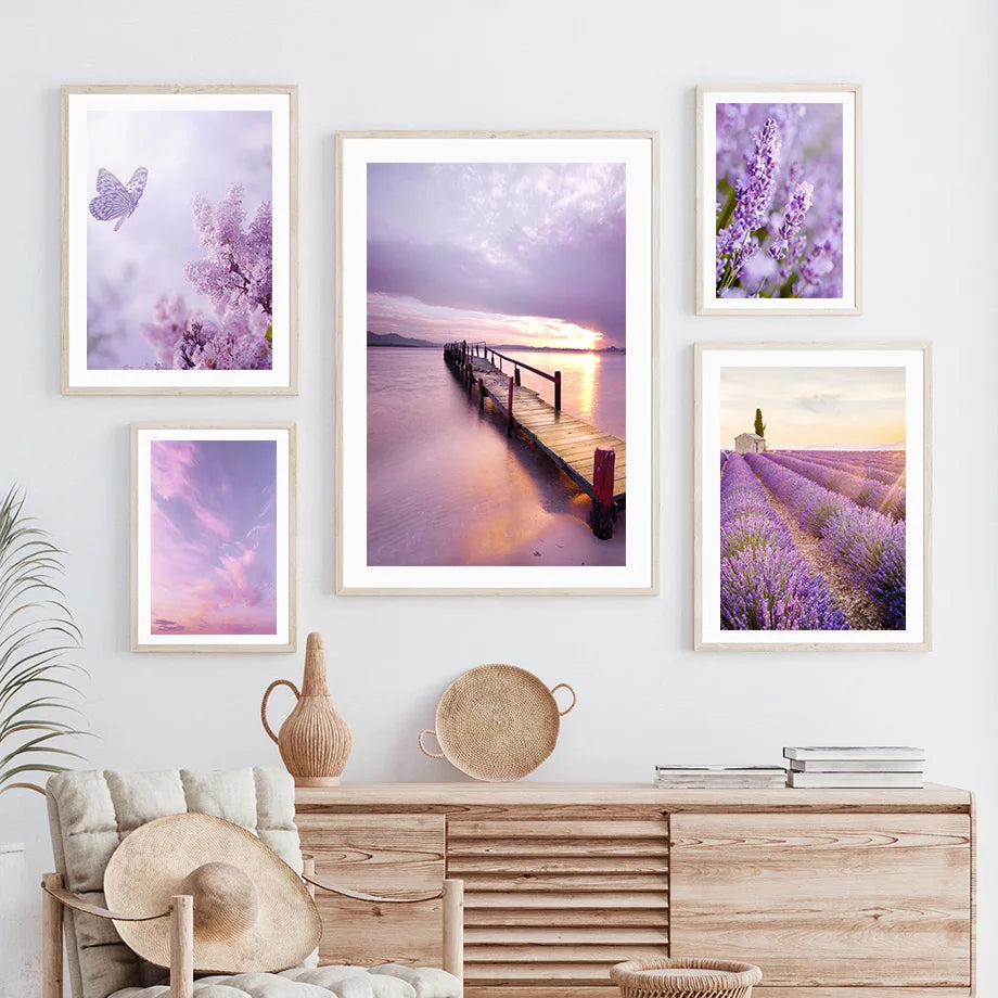 Lavender Purple Beach Landscape Wall Art Canvas Painting Natural Posters And Prints Wall Pictures For Living BedRoom Home Decor