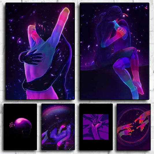 Cosmic Lovers Phazed Nude Purple Inspirations Poster and Prints Canvas Printing Wall Art Picture for Living Room Home Decor Gift