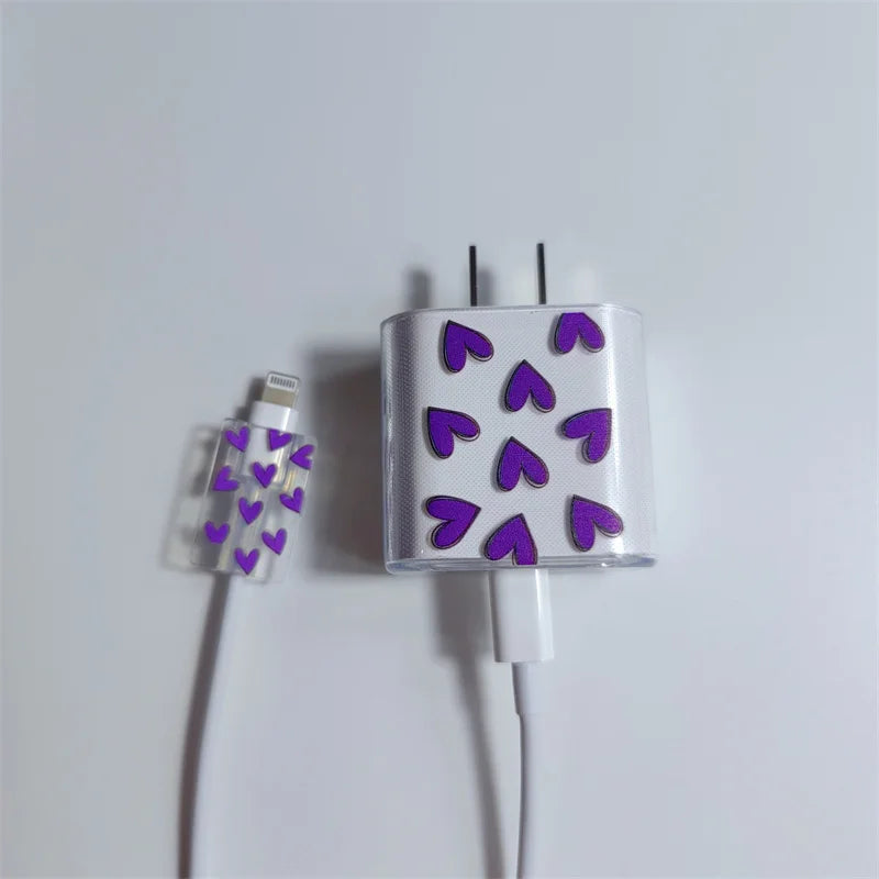 Purple Print Style USB Cable Protection For iphone 11 12 18/20W Fast Charger Protector Cover Data Line Winder Spiral Protective