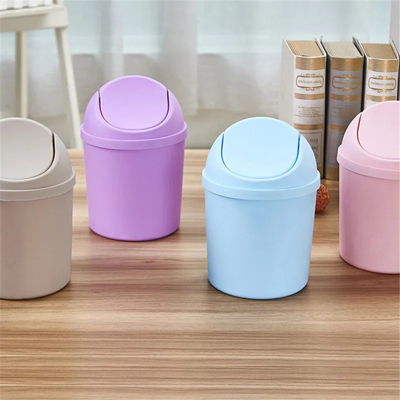 Mini Waste Bin Desktop Home Garbage Basket Table Trash Can Swing for Home Office Table Trash Can Small Waste Bin Office Supplies