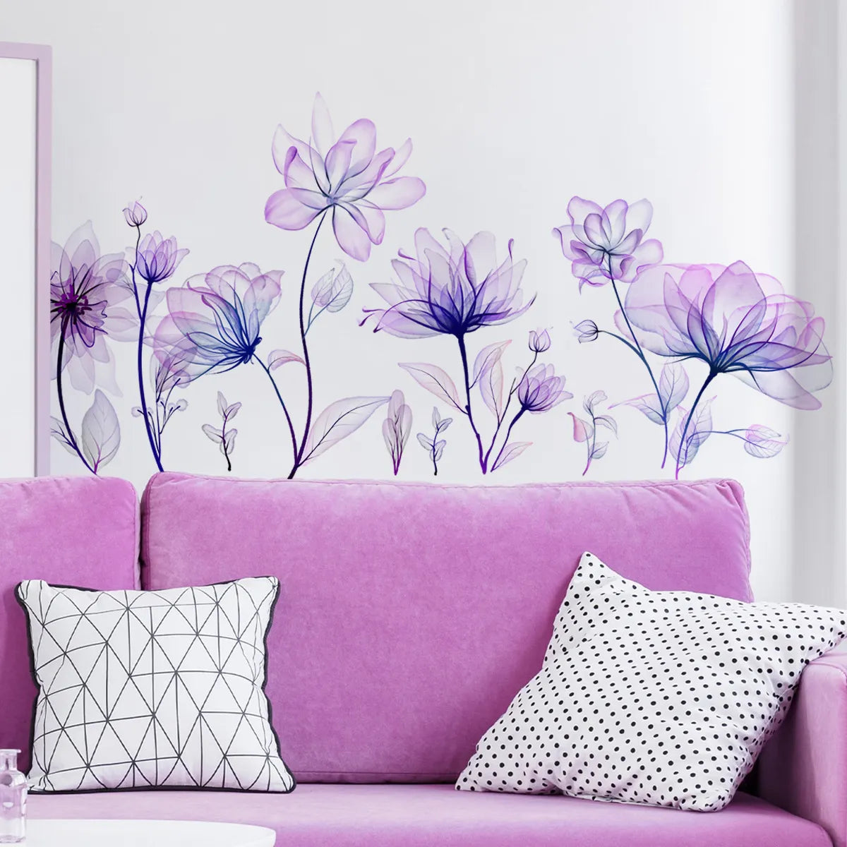 Beautiful Purple Flower Wall Stickers for Living Room Bedroom Decoration Girls Room Background Wall Decals Wallpaper PVC Murals