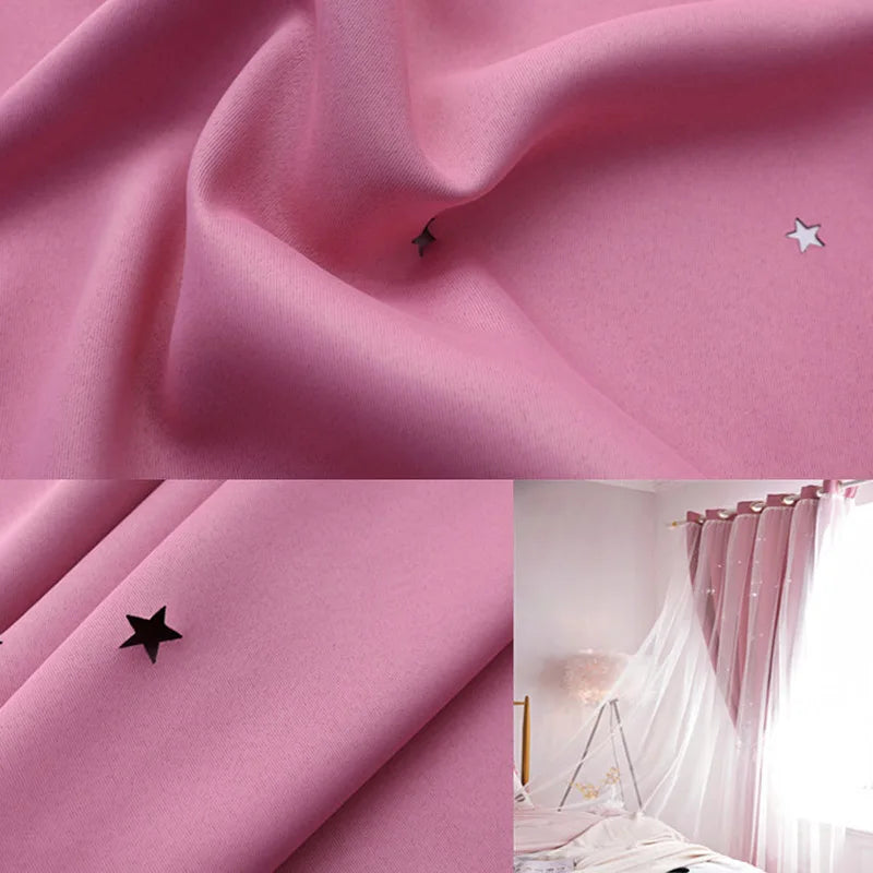 Free Customization Kids Curtain Hollow-Out Stars Window Curtain Double Layer Sheer Blackout Curtains for Girls Bedroom Kids Room