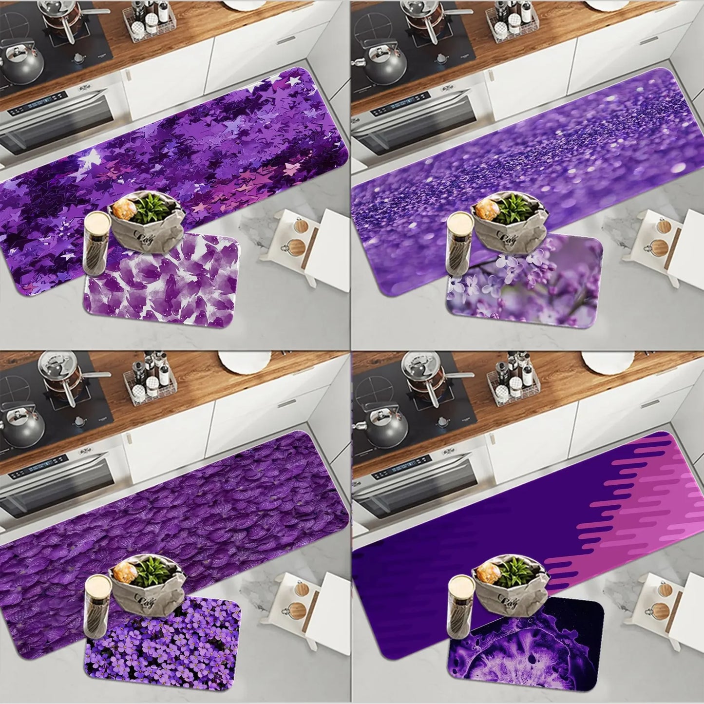 Purple Pattern Kitchen Mat Retro Multiple Choice Living Room Kitchen Rug Non-Slip Welcome Doormat