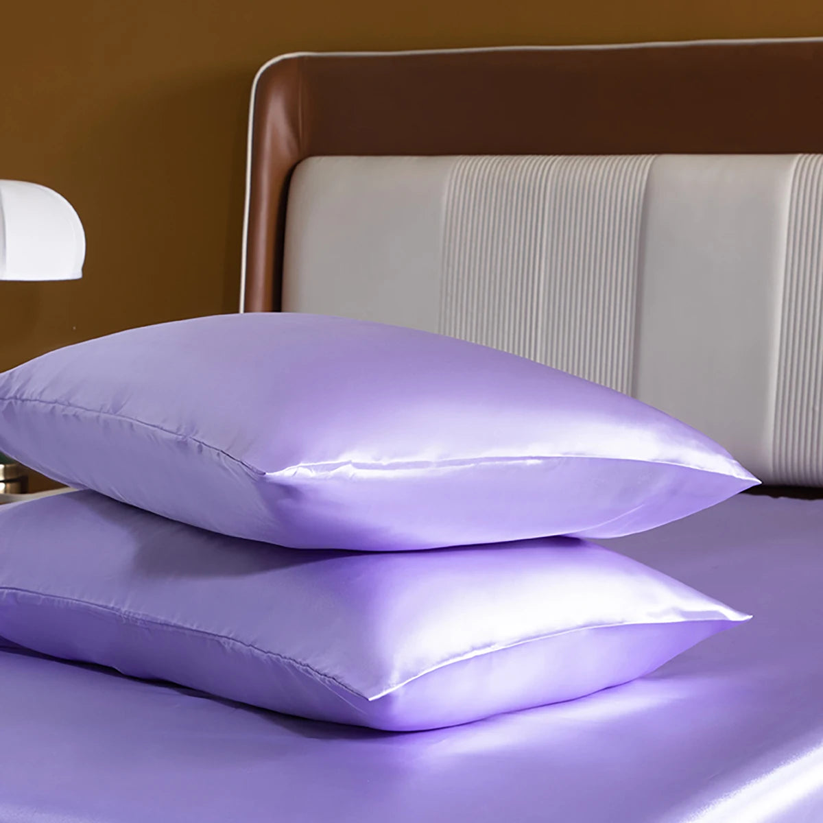 Light Purple High-End Rayon Satin 4pcs Fitted Sheet Set Silky Solid Color Bed Sheet Elastic Band Sheets Smooth Bedsheet Mattress