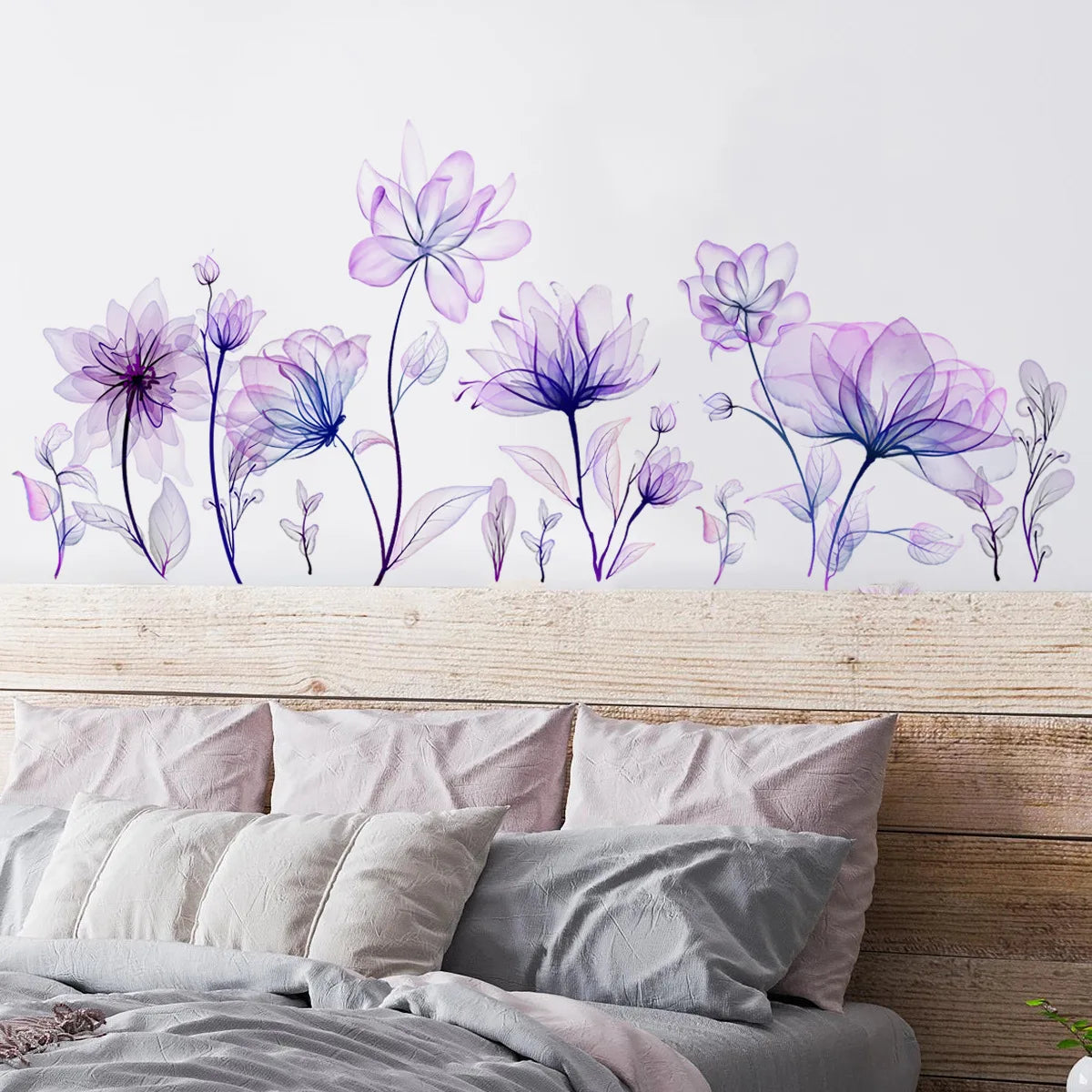 Beautiful Purple Flower Wall Stickers for Living Room Bedroom Decoration Girls Room Background Wall Decals Wallpaper PVC Murals