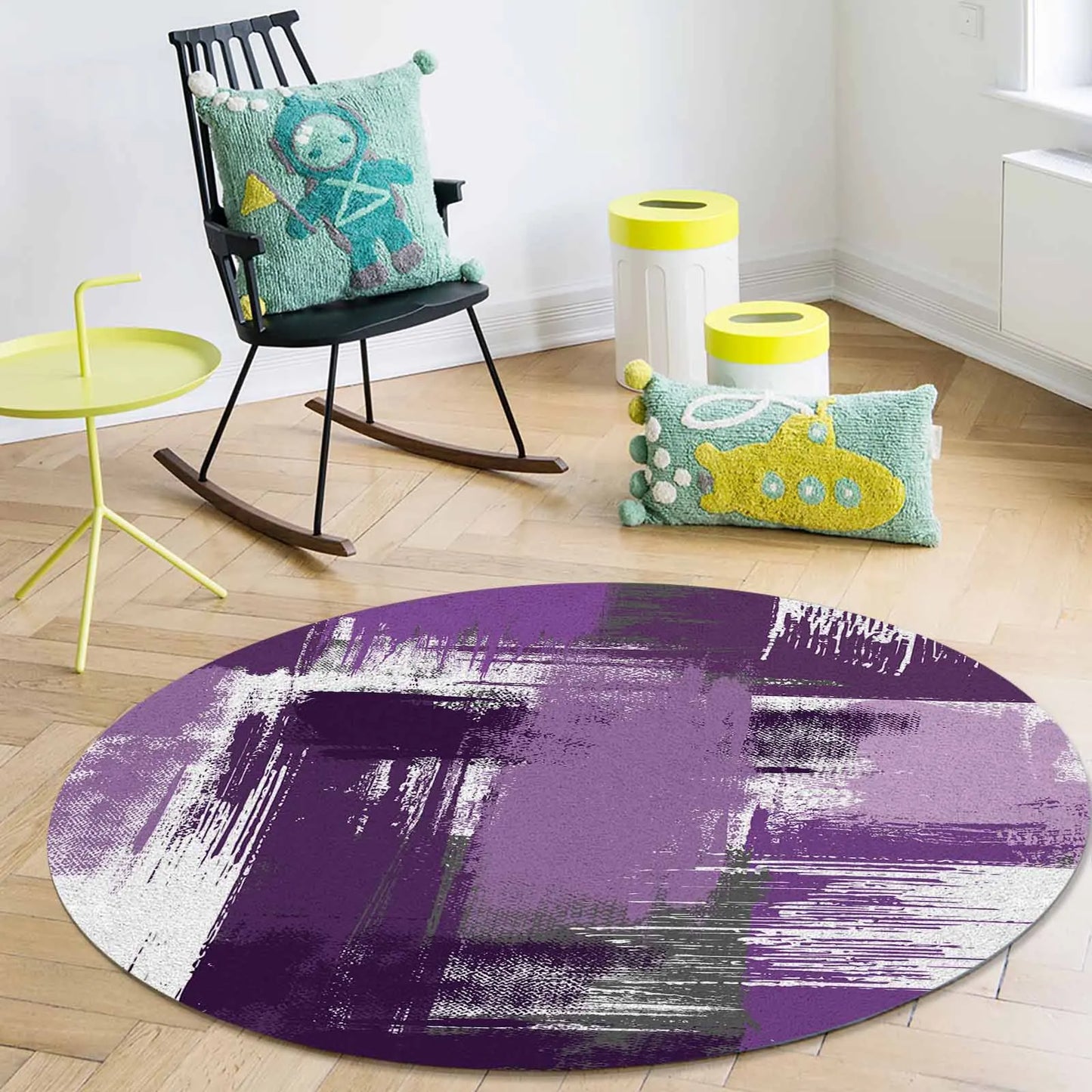 Abstract Paint Oil Painting Purple Round Area Rug Carpets For Living Room Large Mat Home Bedroom Kid Room Decoration