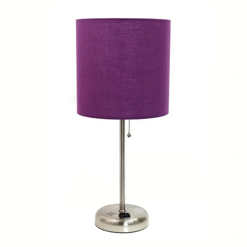 Limelights Stick Lamp with Charging Outlet and Fabric Shade, Purple