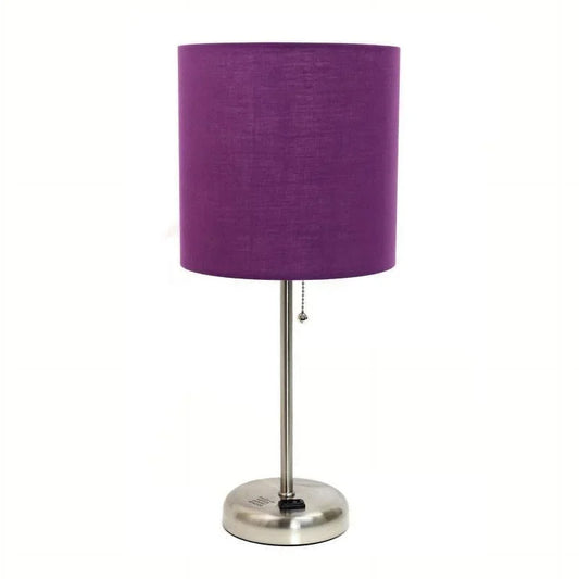 Limelights Stick Lamp with Charging Outlet and Fabric Shade, Purple